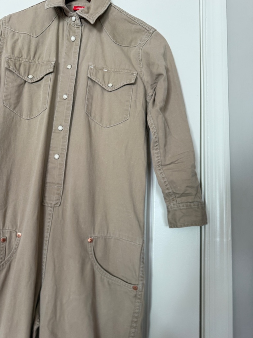 Denimst Cowboy Jumpsuit XS 100% cotton Workwear-Style Tan Utility Jumpsuit mexic - Picture 16 of 16